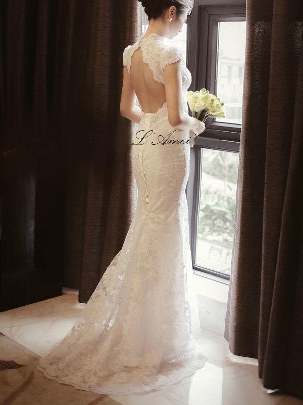Wedding - Sexy Custom Made Open Back Classic Lace Wedding Dress, High Quality Romantic Bridal Gown