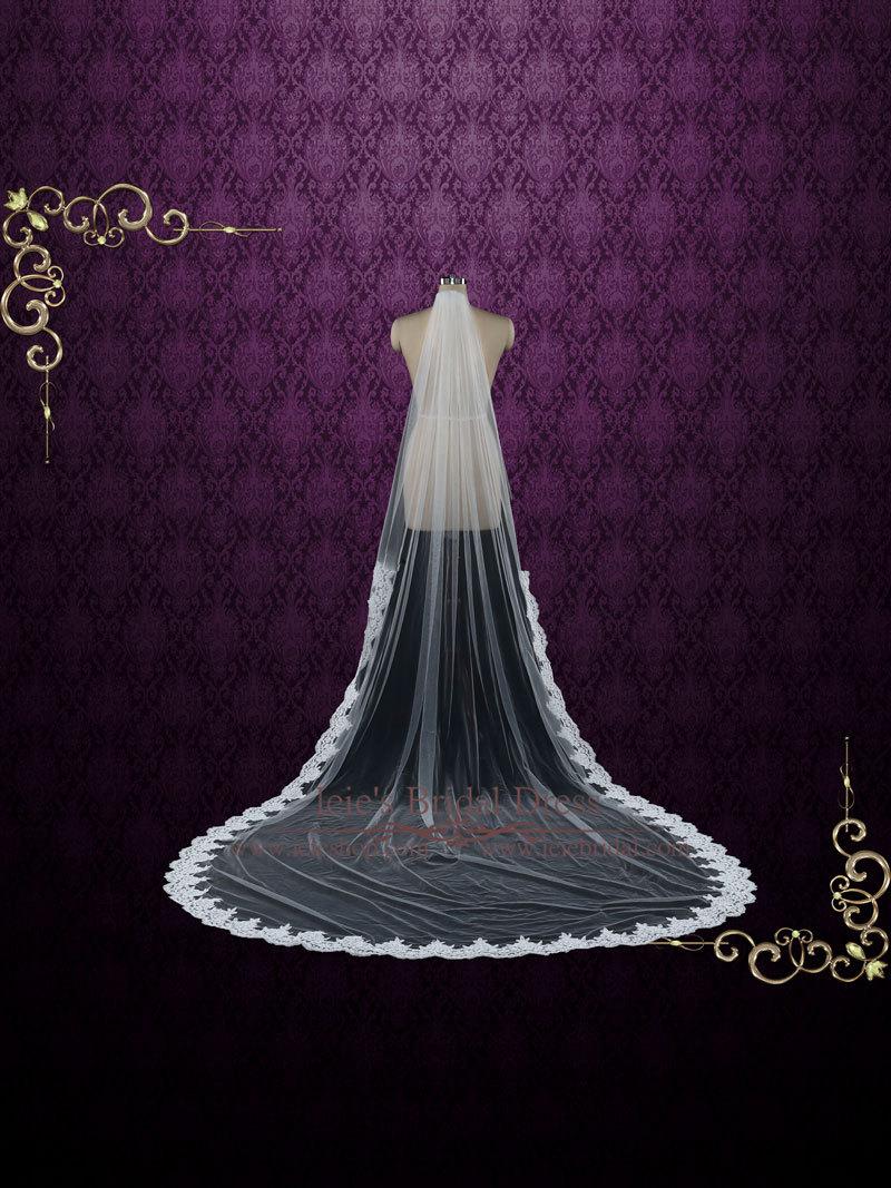 زفاف - Cathedral Wedding Veil with Lace from Midway, Lace Veil, Lace Wedding Veil, Long Lace Veil, Single Tier Veil  