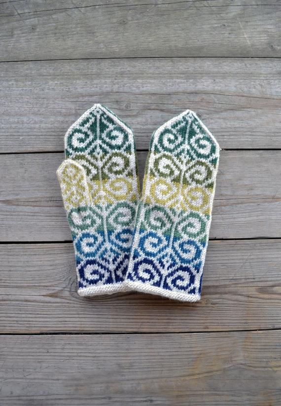 زفاف - Knit Green Tones Mittens - Fall Gloves - Bohemian Accessories - Women's Accessories - Christmas Gift Ideas nO 26