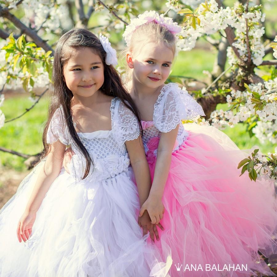 زفاف - Flower girl dress PINK, Tutu dress, Vintage flower girl dress, Fairy Tutu dress, Birthday girl dress, Princess Dress, Pink tutu