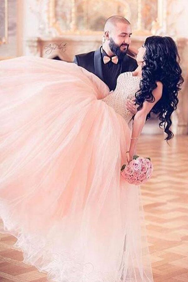Wedding - Glamorou Sweetheart Floor-Length Pink Prom Dress with Beading Lace-up