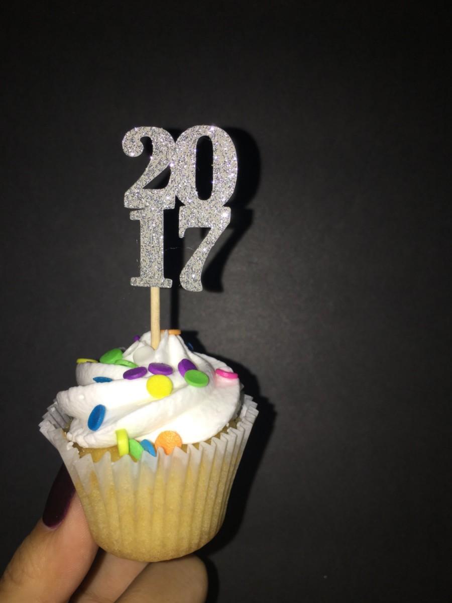 Свадьба - 2017 Silver Glitter New Year Cupcake Topper. 20 pieces