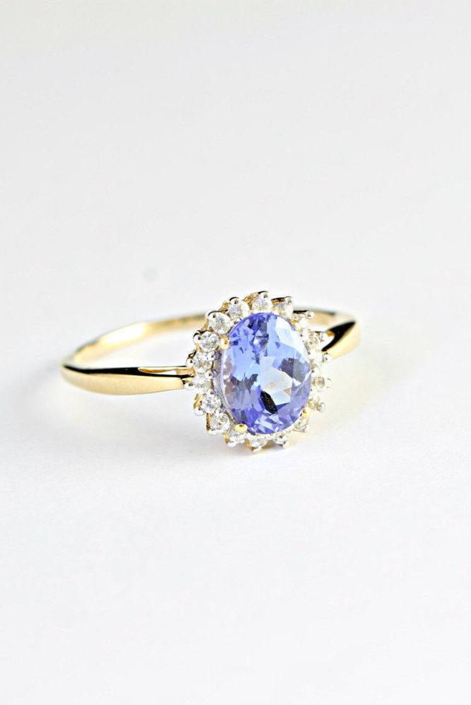 Wedding - Tanzanite gemstone and diamond engagement ring in 9 carat gold