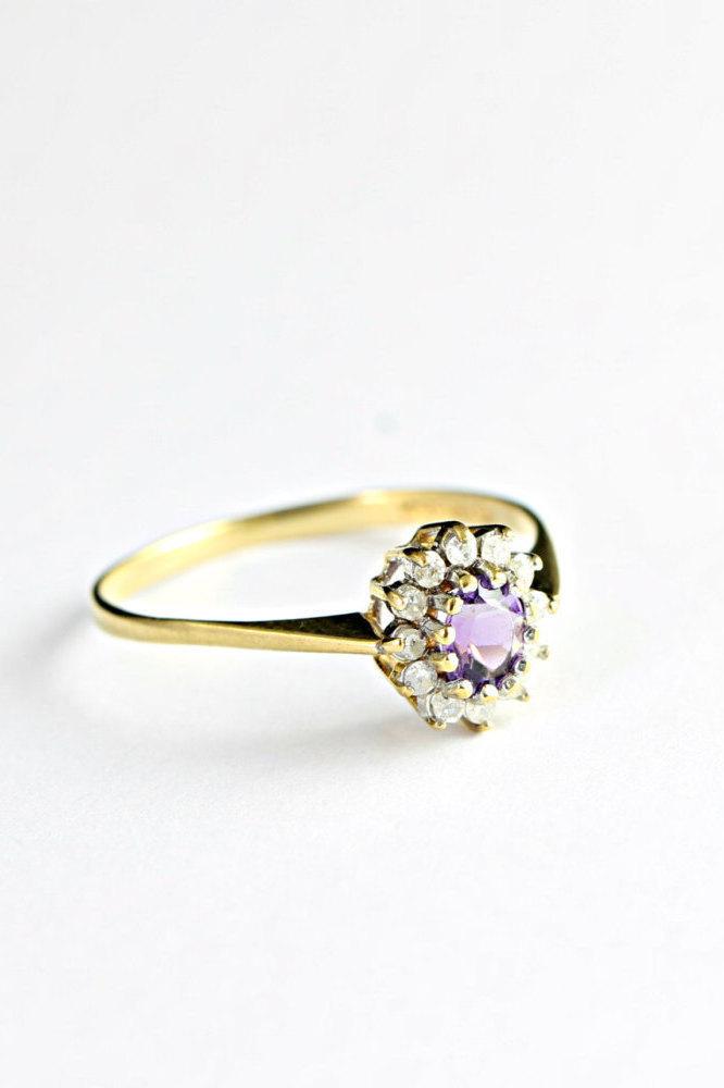 Wedding - Amethyst and Diamond ring in 9ct gold
