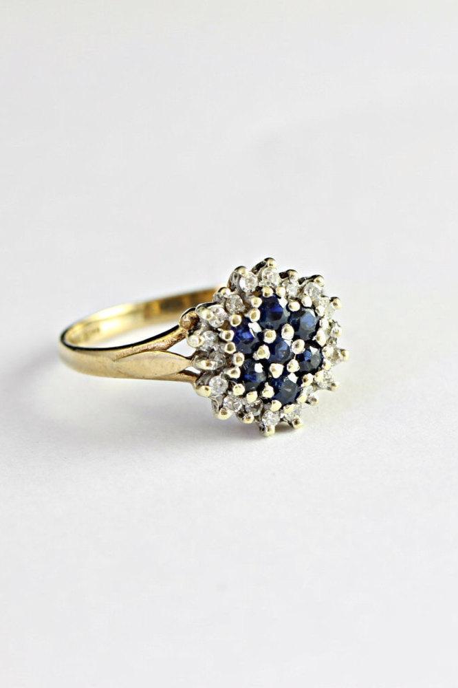 Wedding - Sapphire and Diamond ring in 9 carat gold