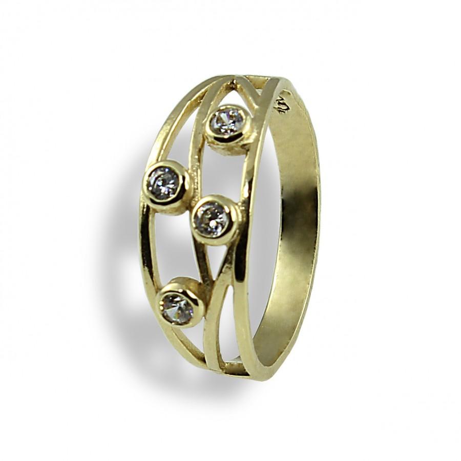 زفاف - Airy Engagement Band , Diamond Engagement , 14K Yellow Gold , Multistone Ring , For Women , Christmas Gift , Anniversary Ring , For Her ,