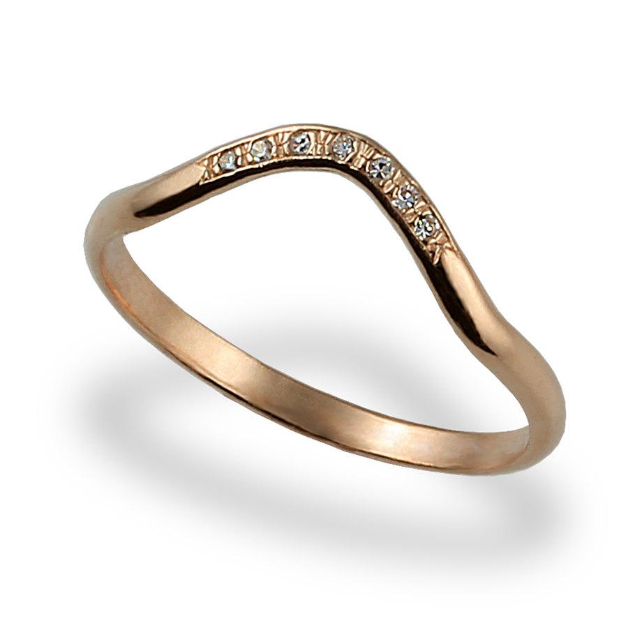 Wedding - Anniversary Ring , Diamond Engagement Ring ,  Rose Gold , Thin Engagement Ring , Stacking Ring , Contoured Wedding Band , For Women