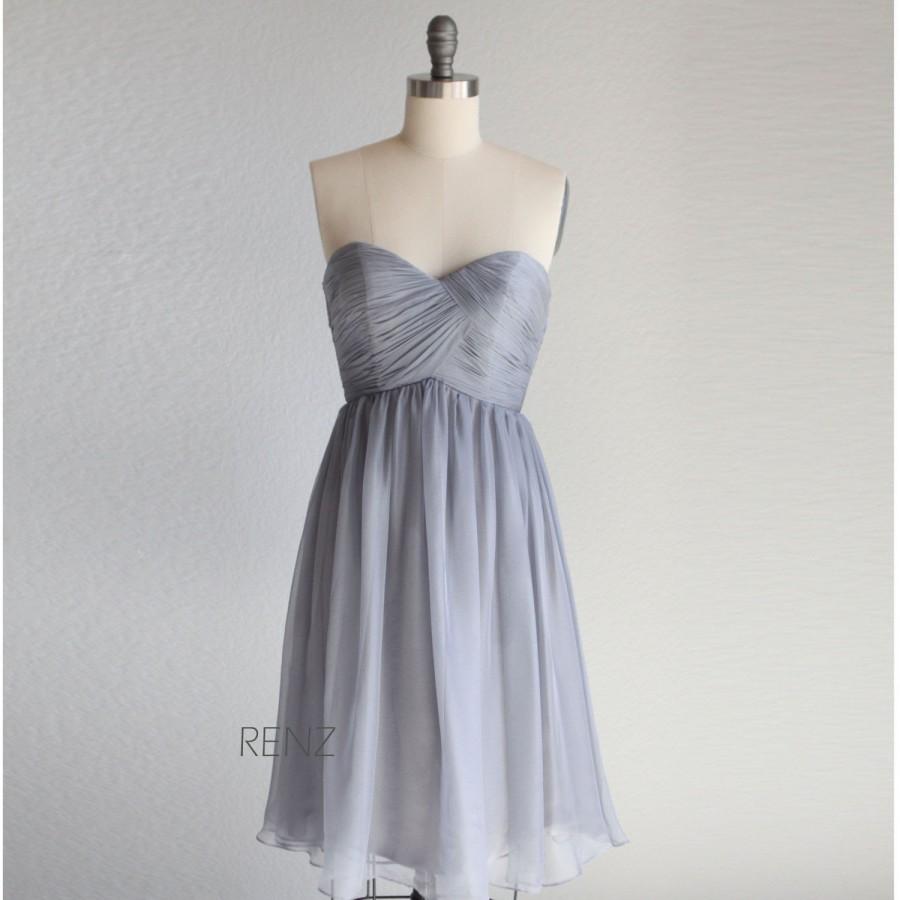 Свадьба - 2016 Medium Grey Bridesmaid dress, A line Sweetheart, Strapless Backless Short Formal dress, Chiffon Cocktail dress tea length (B010A)