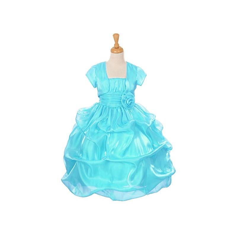 Wedding - Turquoise Satin Organza Pickup Dress w/ Gathered Top & Bolero Style: D6326 - Charming Wedding Party Dresses