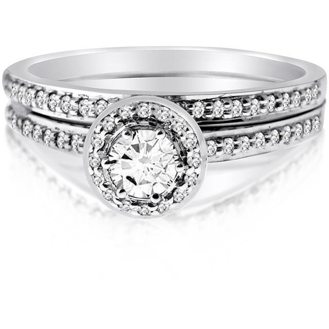 Hochzeit - 1/2 CT TW Diamond 10K White Gold 2-Piece Halo Bridal Set