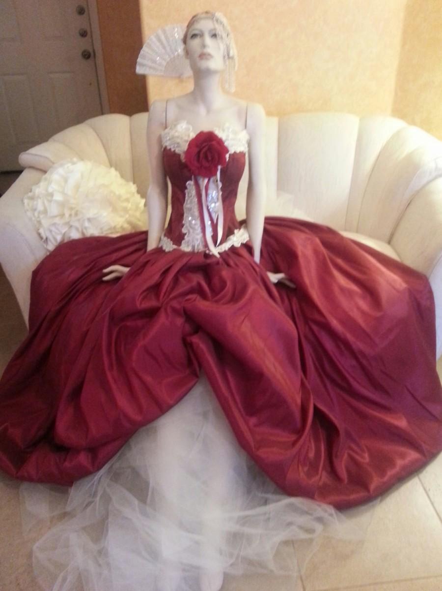 Hochzeit - Sample Gown Listing / Ruby Middle Eastern Indian Goddess Vintage Victorian Inspired Taffeta Bridal Wedding Ballgown (All Sizes)