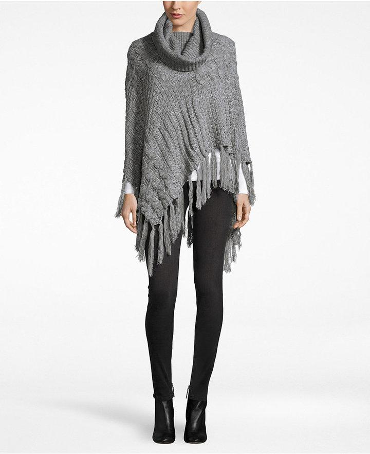 Wedding - David & Young Mixed Cable Knit Turtleneck Poncho