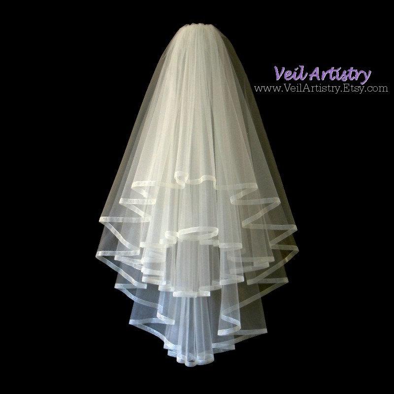 Wedding - Wedding Veil, Radiance Veil, Fingertip Veil, 4 Tier Veil, Sheer Ribbon Edge Veil, Boho Veil, Handmade Veil, Bespoke Veil