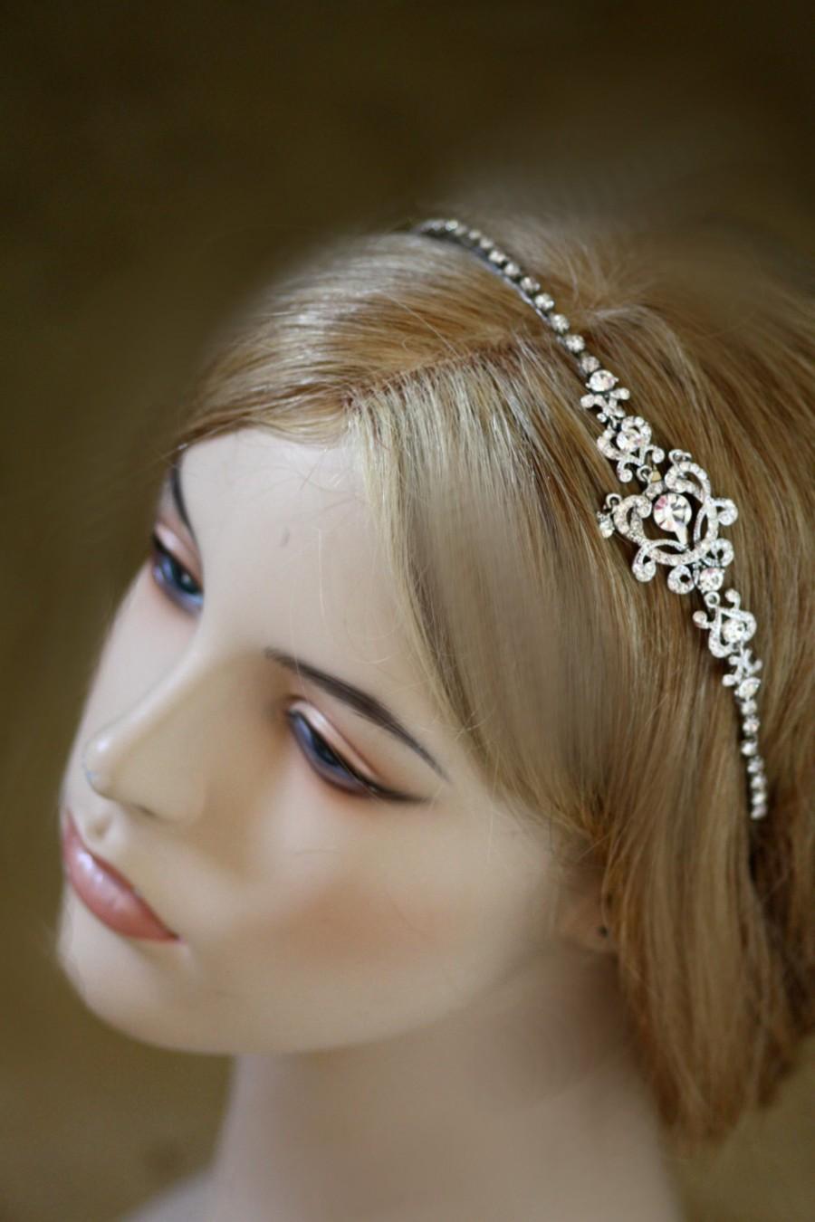 زفاف - Bridal Headband, Bridal tiara, Hair Accessories, Swarovski Headband, Crystal headband, hair band, Bridal Crown,Double Flower