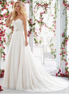 زفاف - A-Line/Princess Sweetheart Court Train Tulle Wedding Dress With Beading Appliques Lace