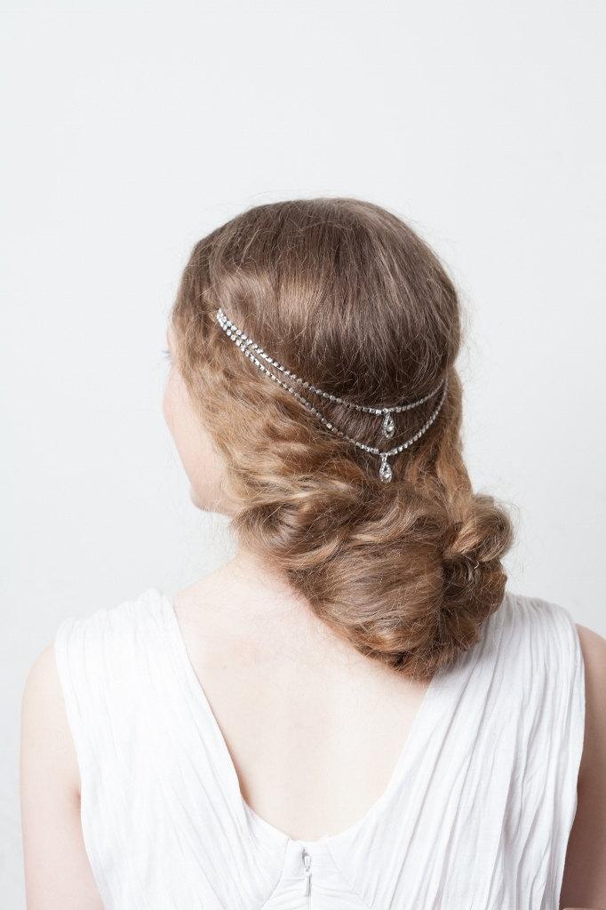 Hochzeit - Weddding Headpiece -Bohemian Bridal Hair Accessory - crystal Head chain - Up-do Wedding Hair accessory - bun accesory