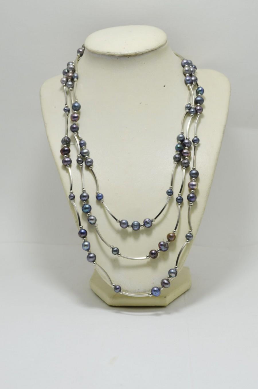 زفاف - Gray Freshwater Pearl Jewelry Statement Very Long Chanel Style Necklace, Beaded Holiday Necklace, Fashion jewelry, Gift for Her, Womens Gift