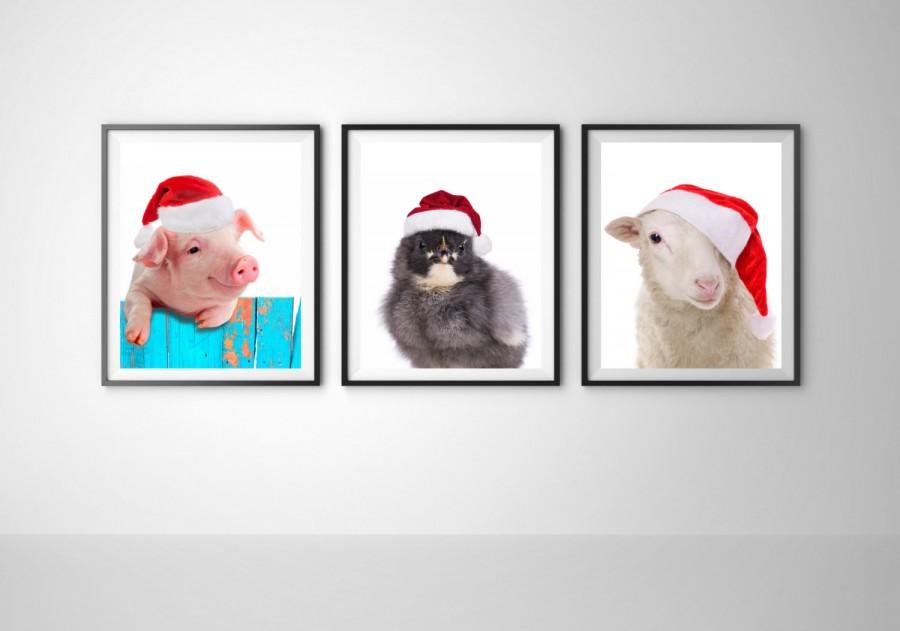 Свадьба - Christmas printable Christmas sheep Christmas pig Christmas chicken Pets with Christmas caps Christmas decoration Pets print Christmas print