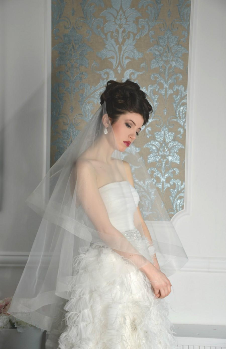 زفاف - horsehair drop double tier wedding veil Style 01607V,Blusher Veil, Tulle Two Layer with Horsehair Trim, Unique Veil