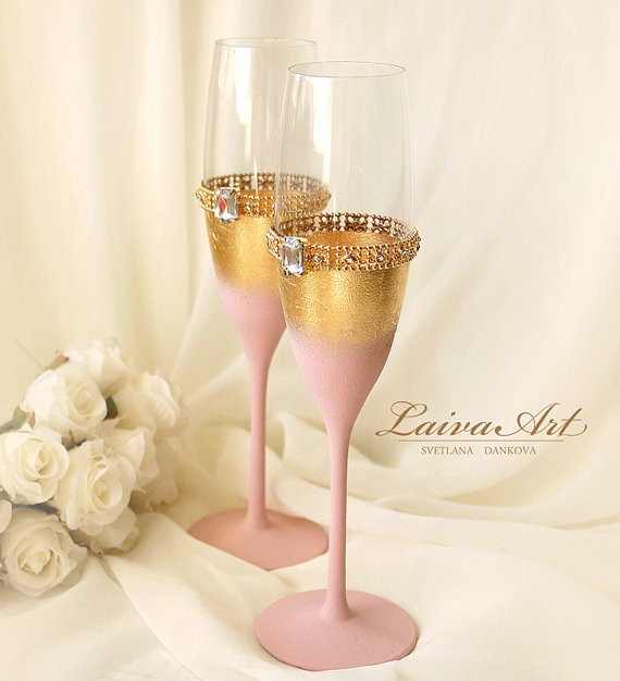 زفاف - Wedding Champagne Flutes Wedding Champagne Glasses Toasting Flutes Gold Blush Wedding