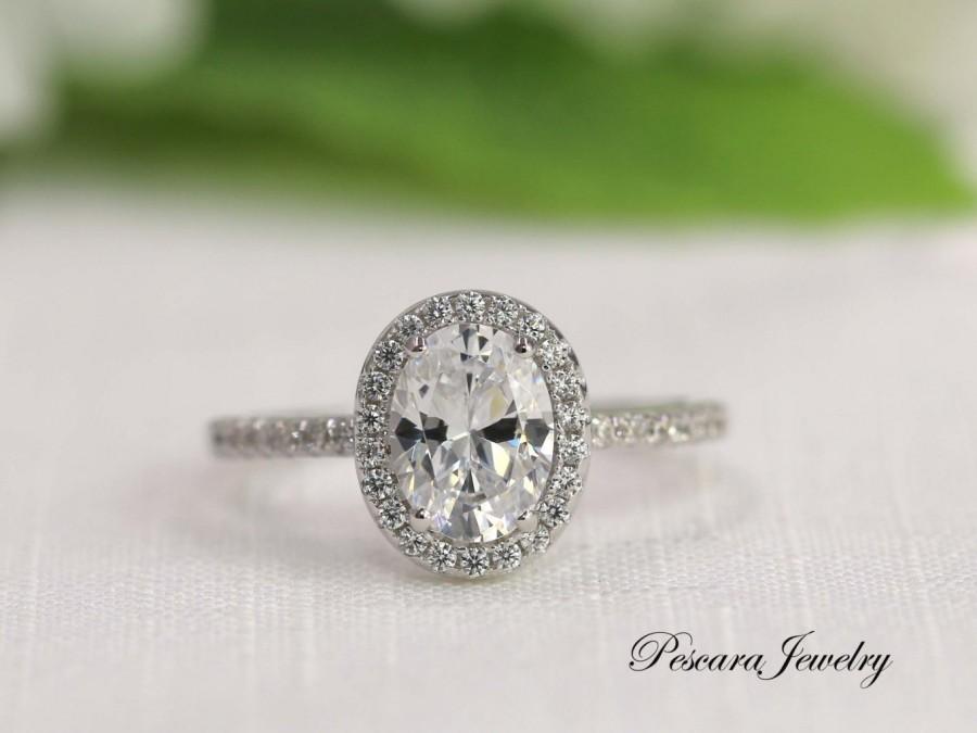 Wedding - Oval Engagement Ring - Oval Cut Ring - Oval Halo Ring - Wedding Ring - Diamond Stimulants (CZ) - 1.5 Carat - Sterling Silver