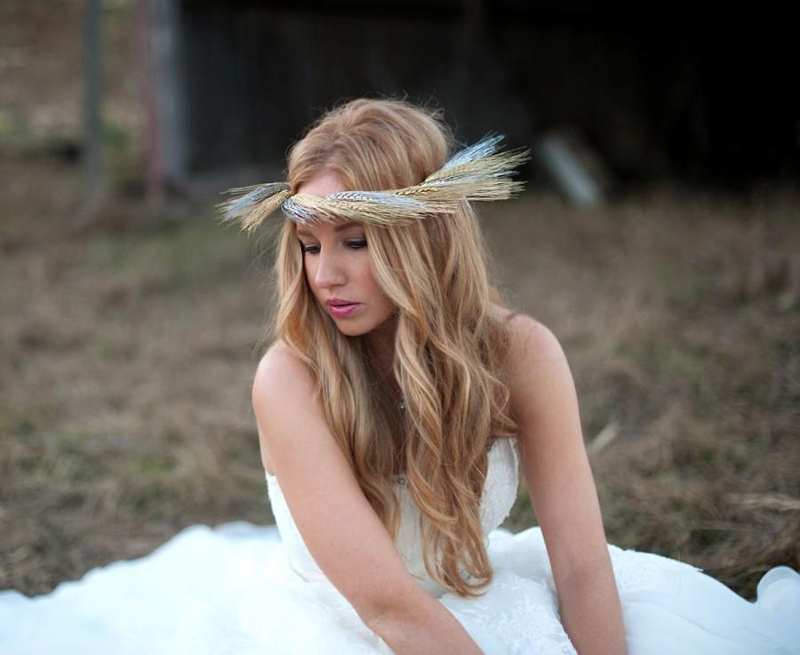 زفاف - Harvest crown bridal dried wheat halo or headband in gold silver natural