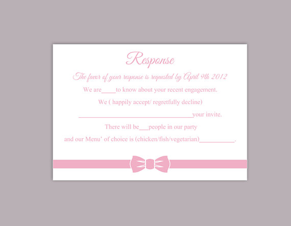 Wedding - DIY Wedding RSVP Template Editable Word File Instant Download Rsvp Template Printable RSVP Cards Pink Bow Rsvp Card Elegant Rsvp Card
