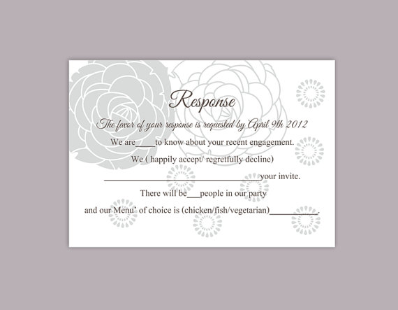 Wedding - DIY Wedding RSVP Template Editable Word File Instant Download Rsvp Template Printable RSVP Cards Floral Gray Silver Rsvp Card Rose Rsvp Card