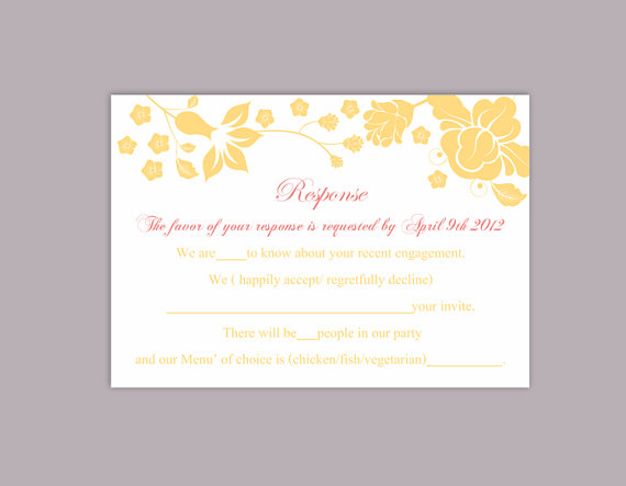 Hochzeit - DIY Wedding RSVP Template Editable Word File Download Rsvp Template Printable RSVP Cards Floral Yellow Gold Rsvp Card Elegant Rsvp Card