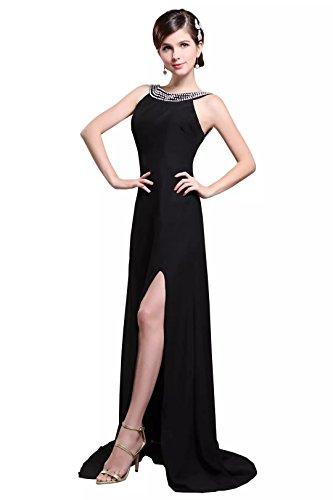 زفاف - Angelia Bridal Women's Chiffon Beaded Jewel Split Evening Party Gowns (16,Black)