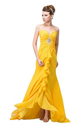 Wedding - Angelia Bridal Sweetheart Strapless Beaded Chiffon Prom Party Dress With Court Train (16,Yellow)