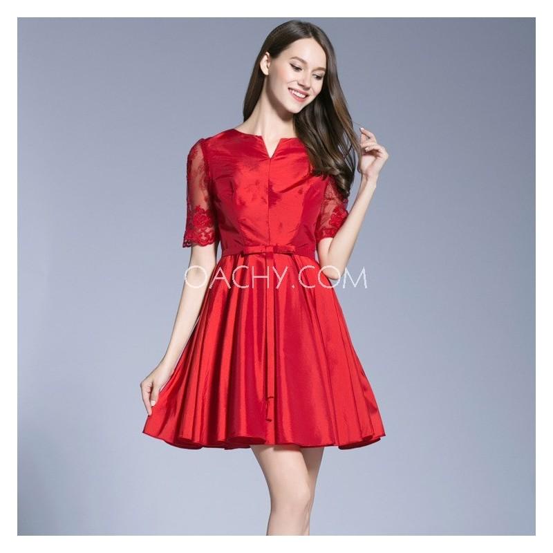 Свадьба - Beautiful Jewel 1/2 Sleeve Sheath Short Cocktail Dress Bowknot Sexy 2017 - OACHY The Boutique