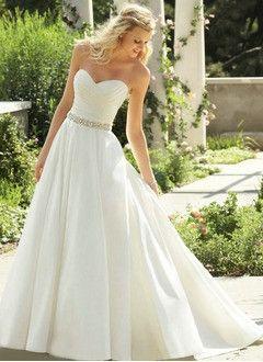 Hochzeit - A-Line/Princess Strapless Sweetheart Court Train Satin Wedding Dress With Ruffle Beading