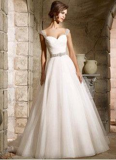 زفاف - A-Line/Princess Sweetheart Chapel Train Tulle Wedding Dress With Beading