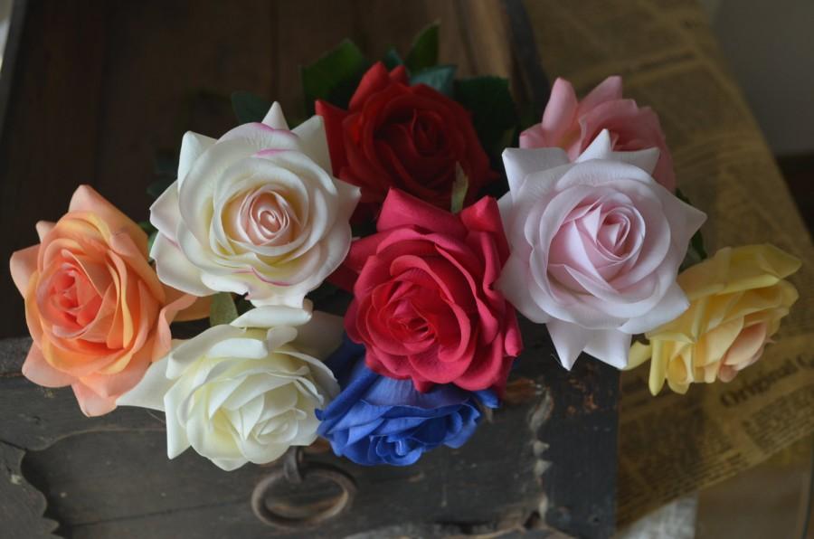 Hochzeit - Real Touch Roses Red Cream Blue Blush Champagne Silk Roses For Wedding Flowers Silk Bridal Bouquets Wedding Centerpieces
