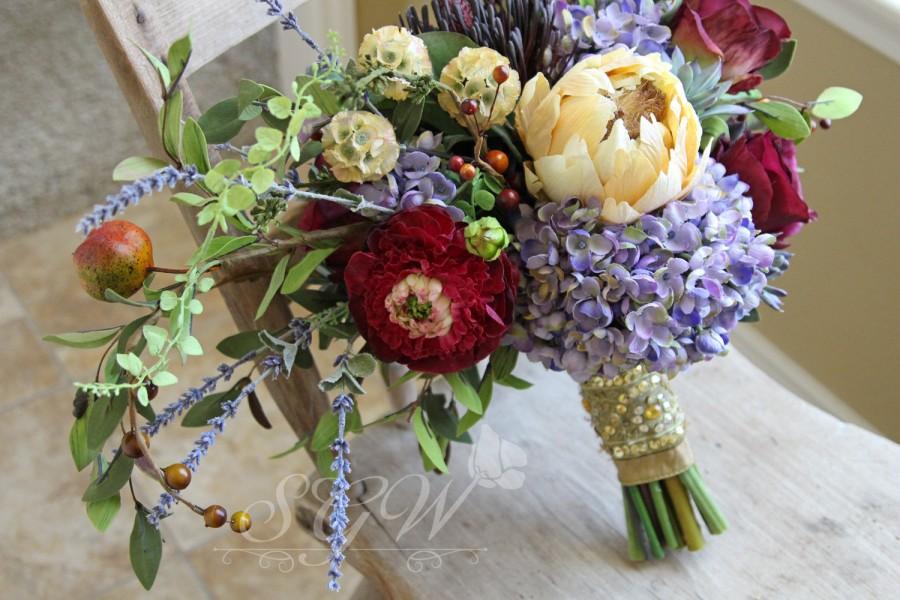 Hochzeit - Bohemian Plum Lavender Wildflower Wedding Bouquet