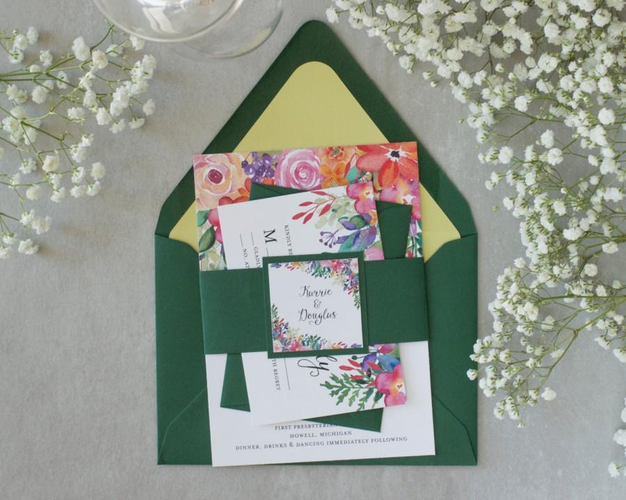 Wedding - Gorgeous spring wedding invitation adorned with beautiful vibrant flowers