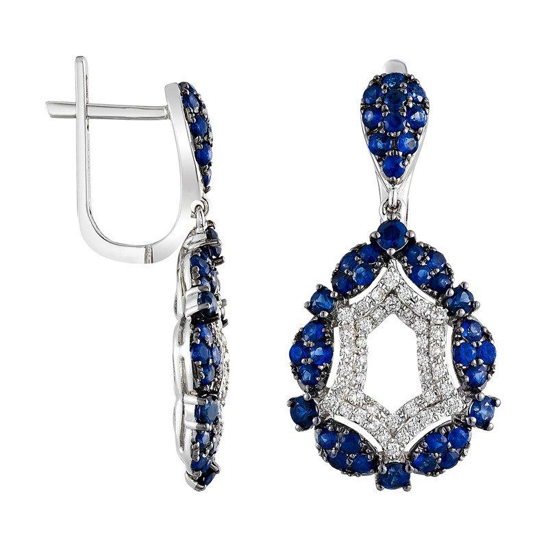 Mariage - Sapphire & Diamond Earrings 14k White Gold, Gemstone Earrings