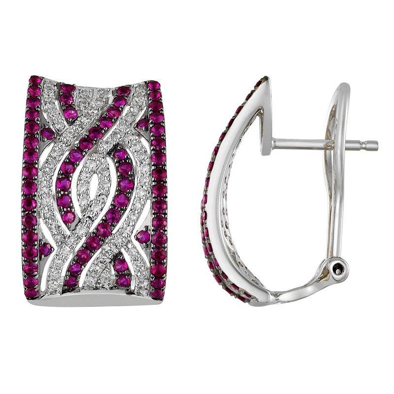 Свадьба - Ruby & Diamond Earrings 14k White Gold, Black Friday Cyber Monday Jewelry Gifts