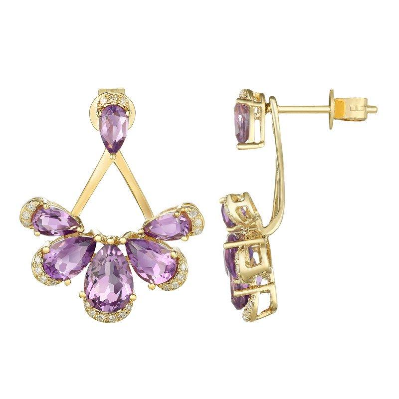 زفاف - Amethyst & Diamond Earrings 14k Yellow Gold, Modern Jewelry, Earrings for Women