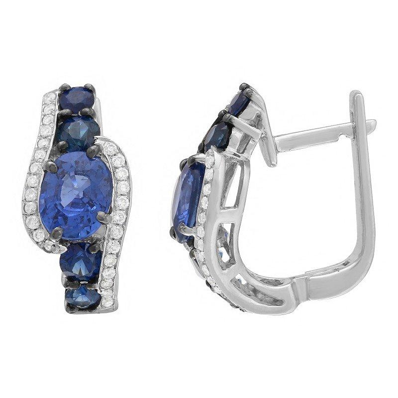 زفاف - Blue Sapphire & Diamond Huggie Earrings, Anniversary Earrings for Women, Christmas 2016