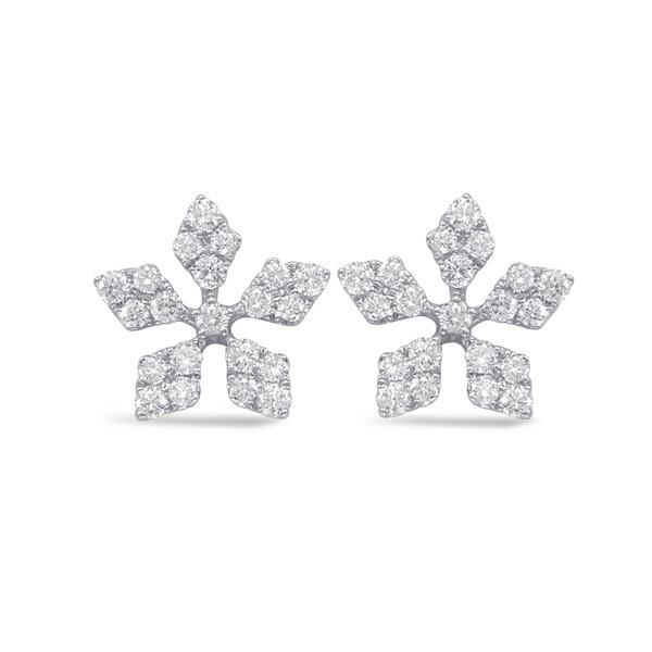 زفاف - Diamond Snowflake Stud Earrings 14k White Gold, Anniversary Earrings, Christmas Gifts