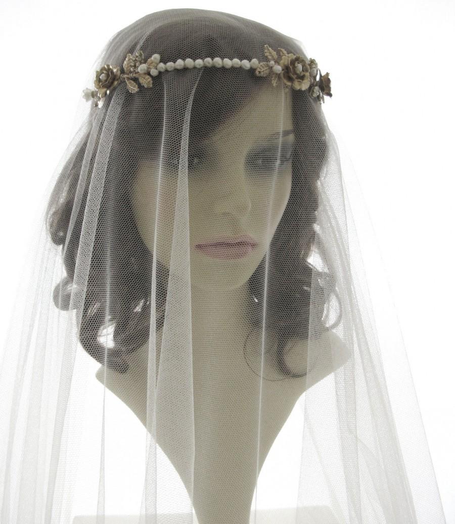زفاف - drop veil - wedding veil with vintage style headpiece - Lucrezia