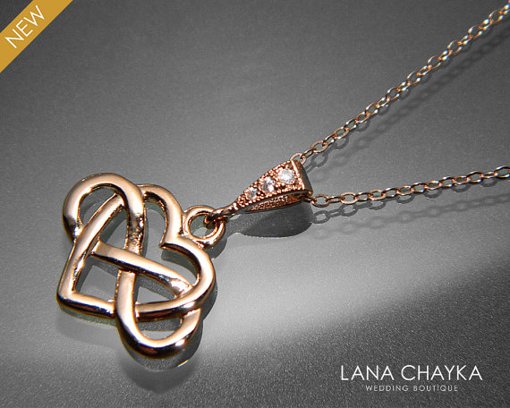 Mariage - Rose Gold Infinity Heart Necklace Wedding Heart Necklace Rose Gold Wedding Jewelry Heart Infinity Necklace Rose Gold Heart Pendant