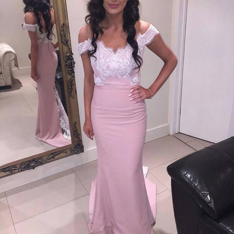 Wedding - Delicate Pink Bridesmaid Dress - Off Shoulder Mermaid with Lace
