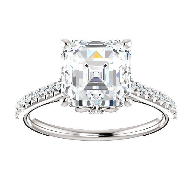 Wedding - SUPERNOVA Moissanite Asscher Cut & Diamond Ring 14k White Gold