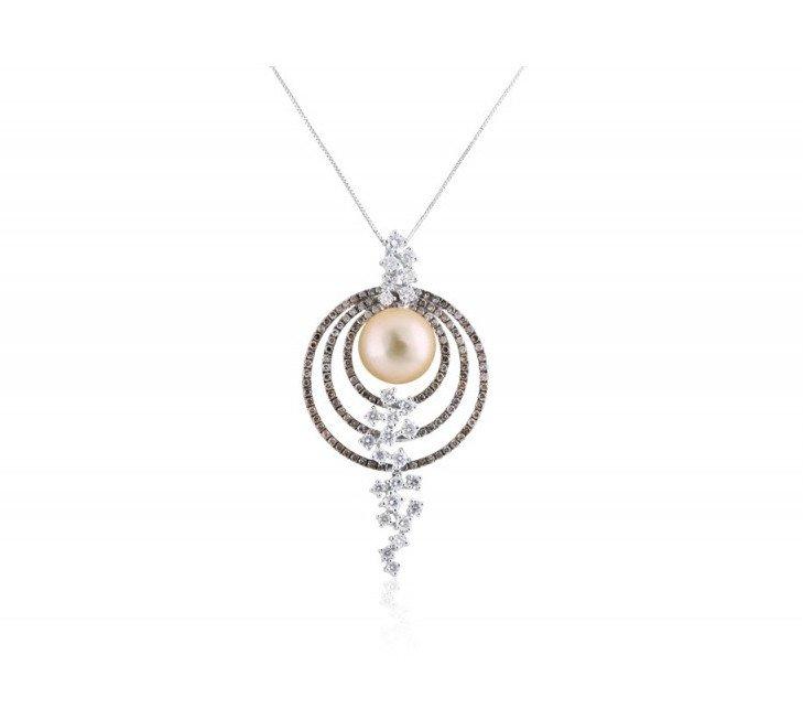 Wedding - Pearl & Diamond Cascade Pendant Necklace 18k White Gold, Pearl Necklaces, Diamond Cascade Brown Chocolate Diamond
