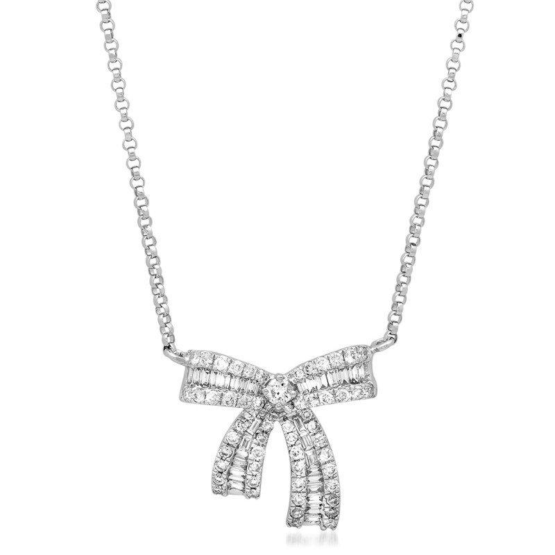 زفاف - Diamond Bow Pendant Necklace 14k White Gold