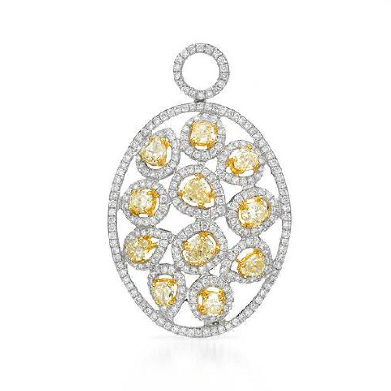 Wedding - Yellow Diamond & White Diamond Pendant 18k White Gold, Yellow Diamond Necklaces