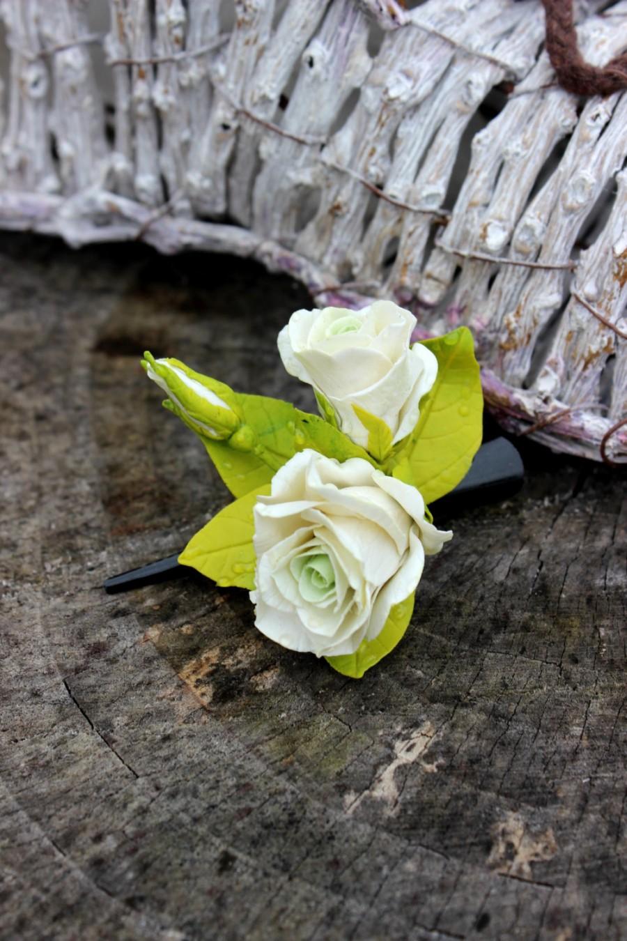 Wedding - Rose Clip hair from cold porcelain, jewelry hair, wedding clip hair
